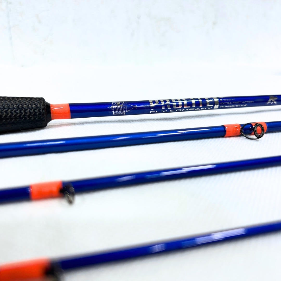 TITANIUM FLY 9'0" 5-WEIGHT 4-PIECE WITH CARBON TUBE / TITANIUM TRIM PACKAGE WITH NEON ORANGE WRAPS