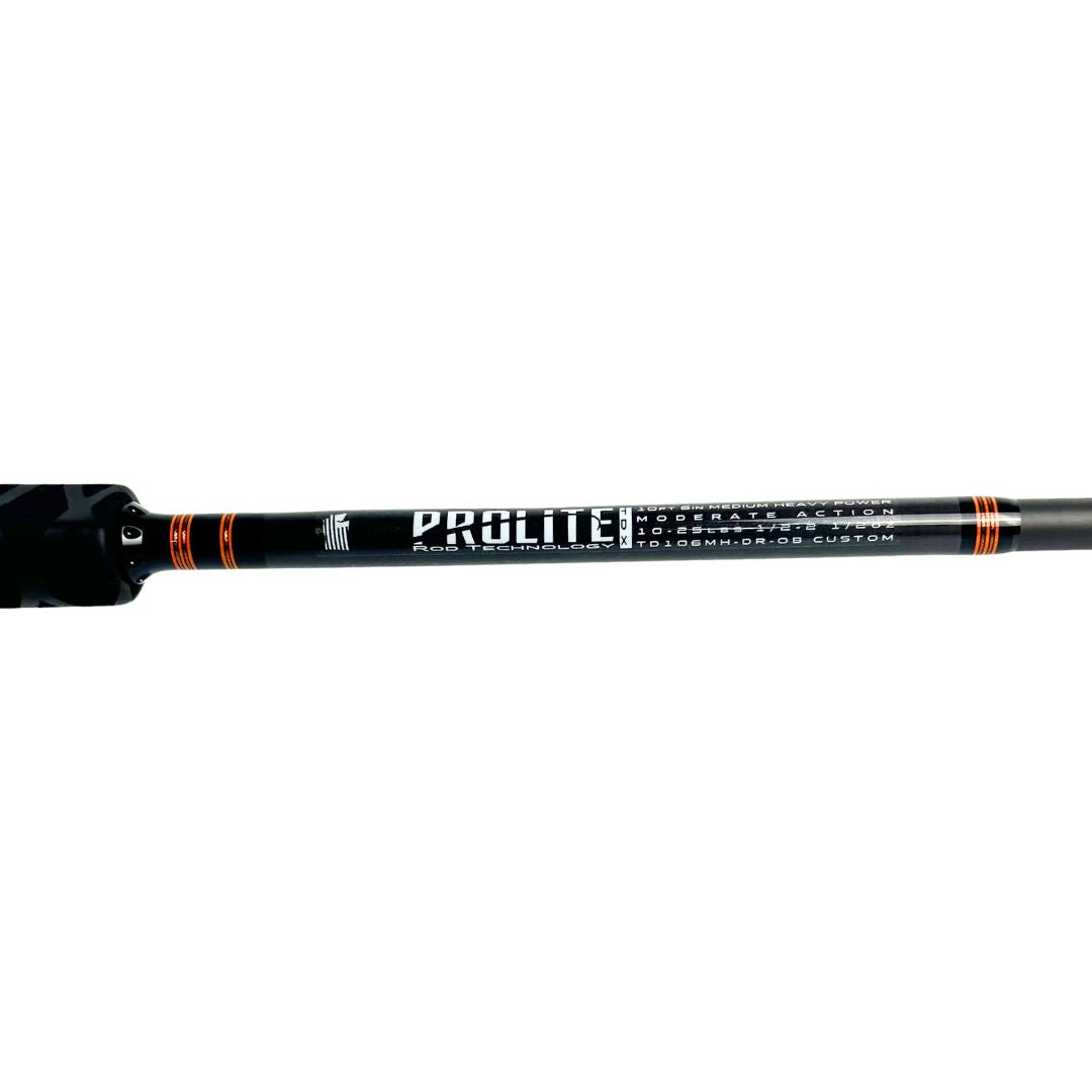 Prolite 10'6" Medium Heavy Salmon Downrigger Trolling Rod – Takedown, 10-25 lb – Orange/Black