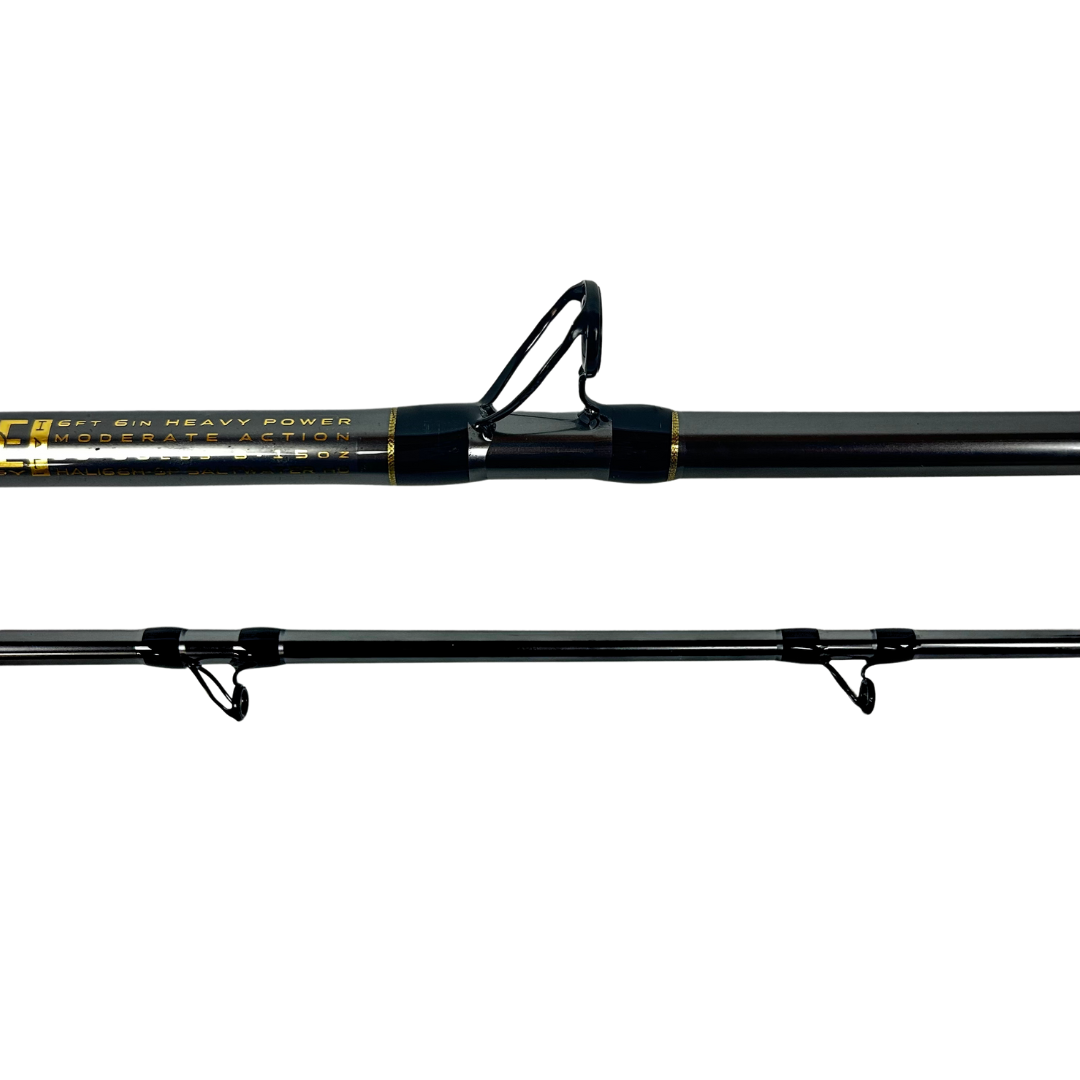 SELECT BLEND HALIBUT 6'6" 30-60# HEAVY SPIRAL WRAP (GOLD/BLACK TRIM)