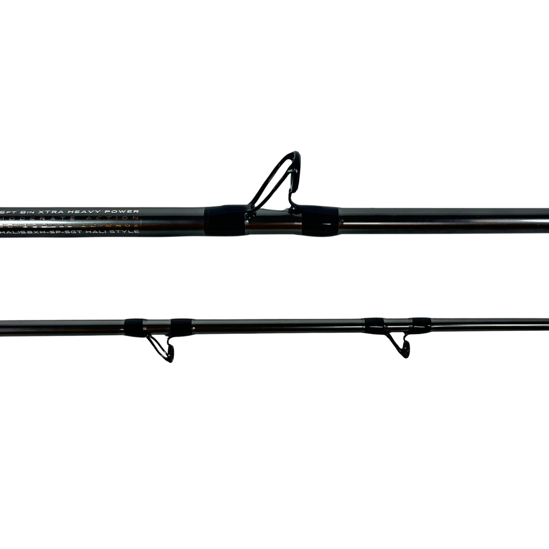 SELECT BLEND HALIBUT 5'8" 50-100# XTRA HEAVY SPIRAL WRAP (GREY TRIM)