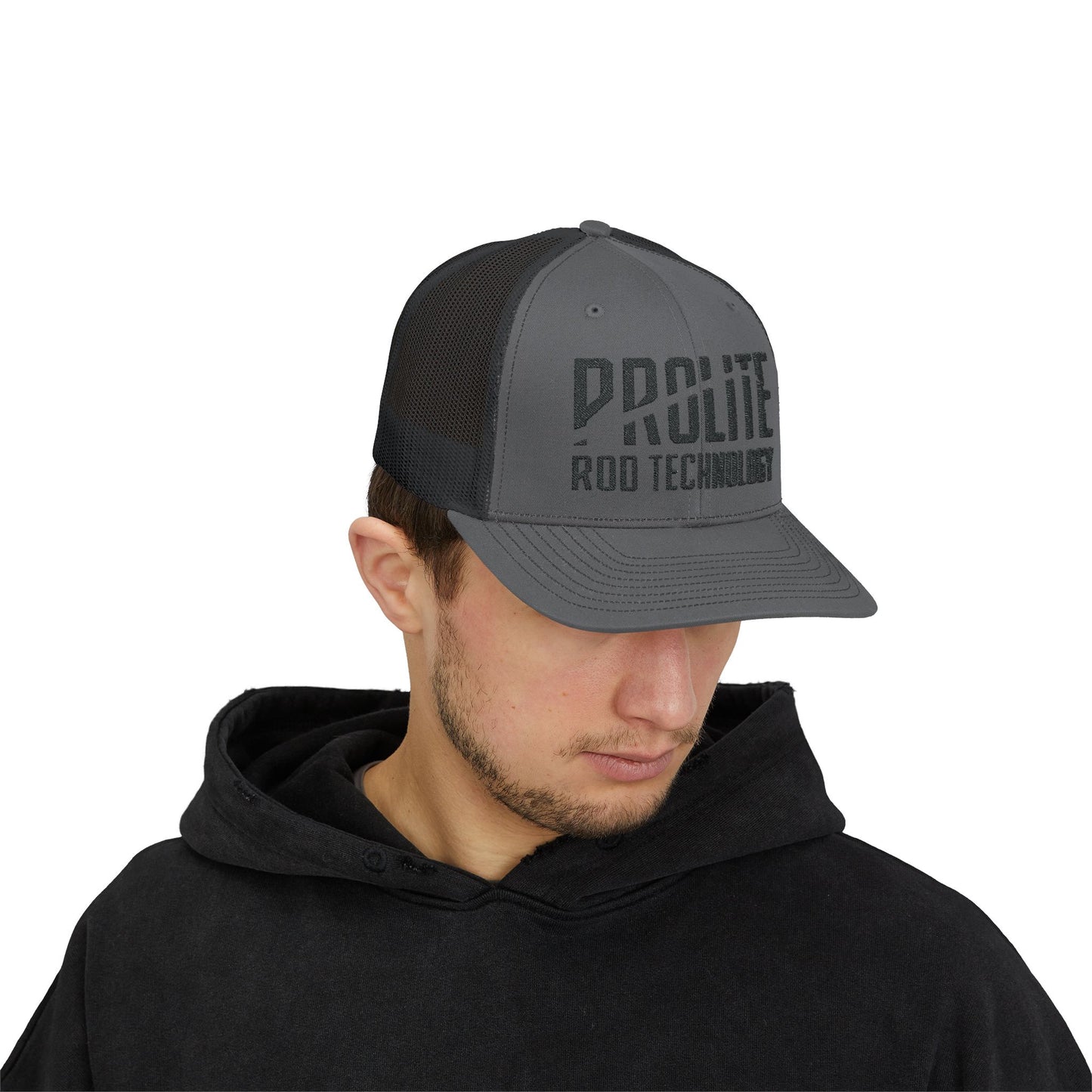 Snapback Trucker Cap Black Prolite Logo Mid-Profile Fit Breathable Mesh Back Adjustable